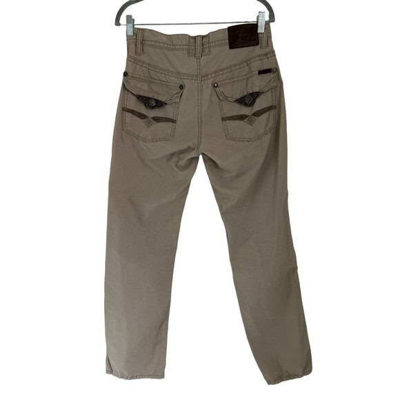 7 For All Man Kind Sz 31 Beige Pants Distressed Embroidered Pockets Leather Deta - Picture 1 of 8